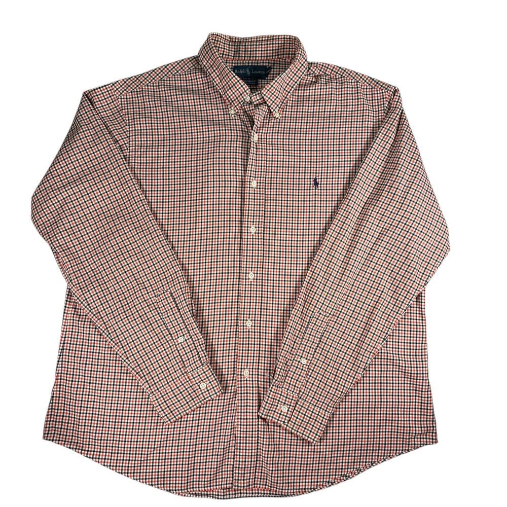 Ralph Lauren Gingham‎ Orange and Black Plaid Button-Down Shirt Mens XXL Cotton